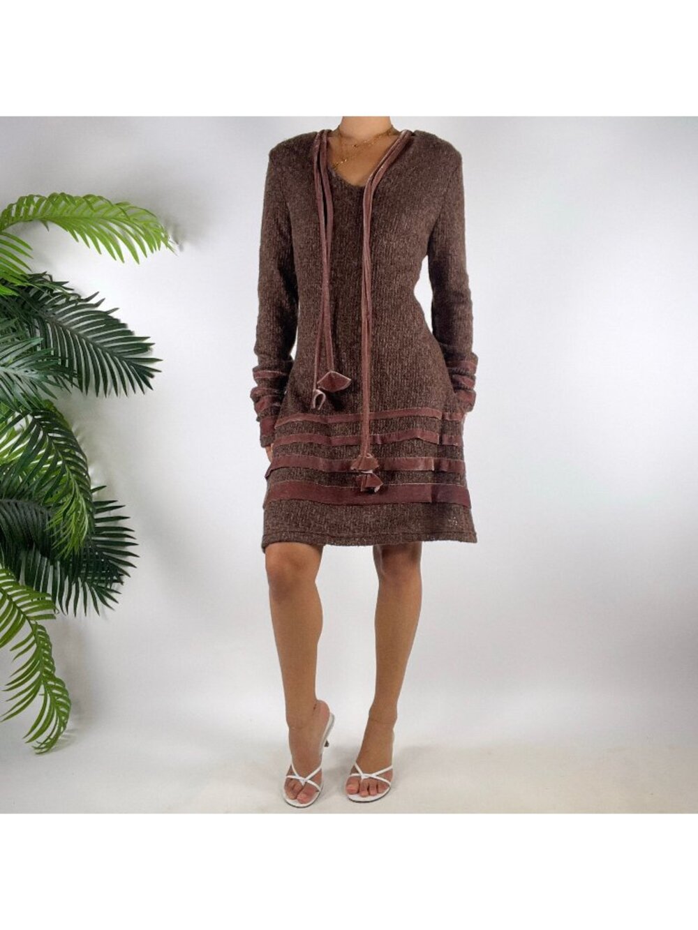 Vintage Y2K Pura Vida Brown Knit Cottagecore Fairy Grunge Long Sleeve Dress / XL